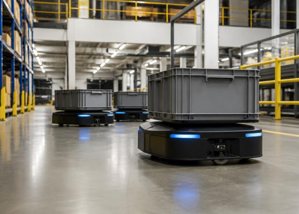 Autonomous mobile robots carrying totes
